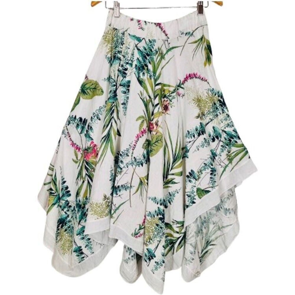 💐 Floral Print Scarf Skirt S/M Midi Colorful Boho Linen Texture Made in Italy - Picture 2 of 11